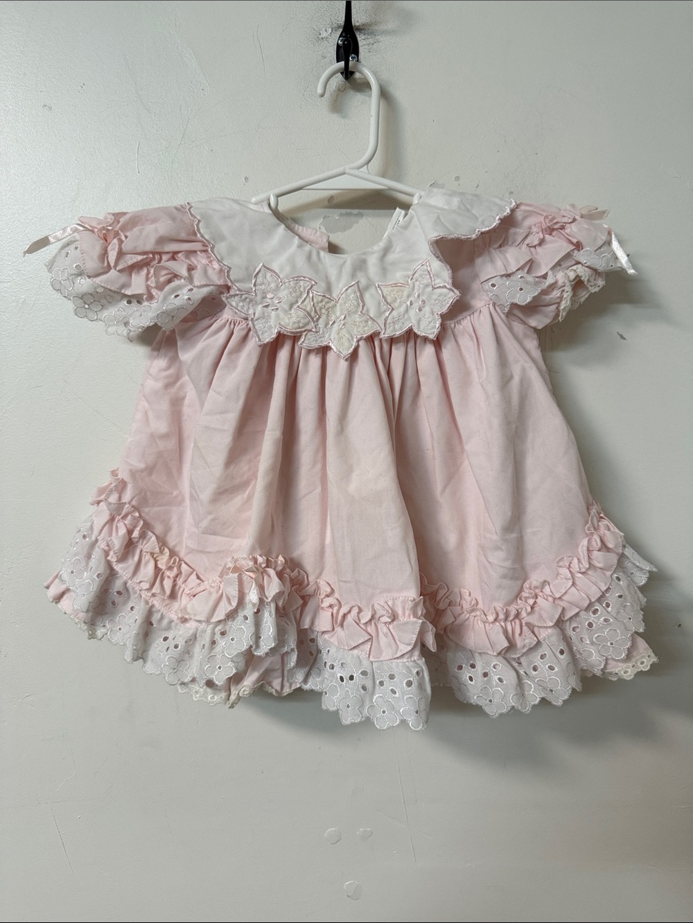 Vintage Pink and White Eyelet Ruffle Formal Dress for Girls